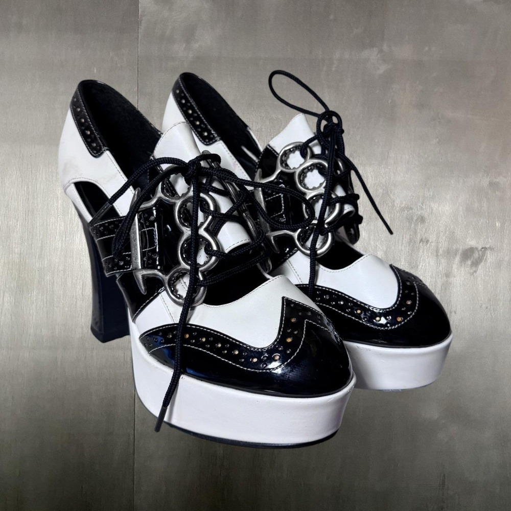 Funtasma Town Black & White Platform Lace-Up Heels – Fits 6.5 Lolita Goth Scene